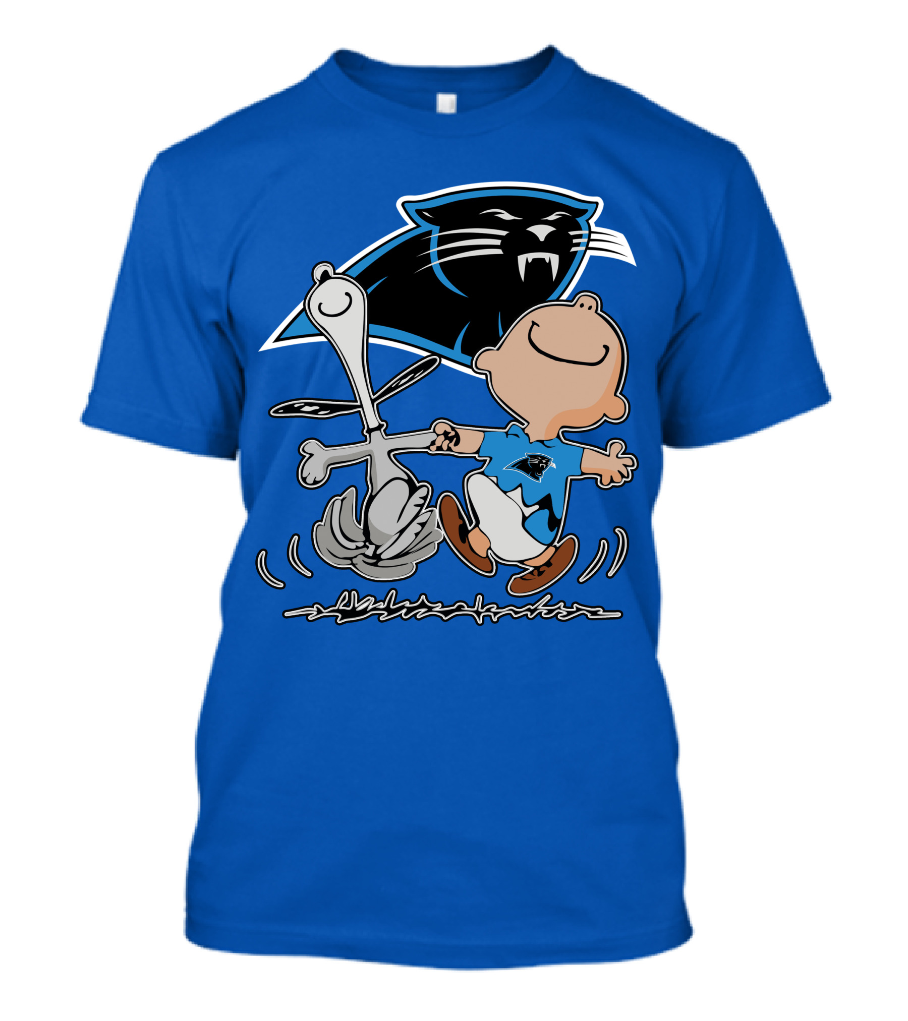 Carolina Panthers 27 Dance With Cartoon Dog And Boy Football Team T-Shirt