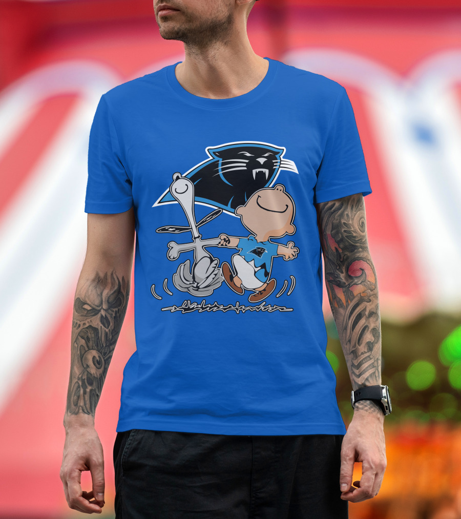 Carolina Panthers 27 Dance With Cartoon Dog And Boy Football Team T-Shirt
