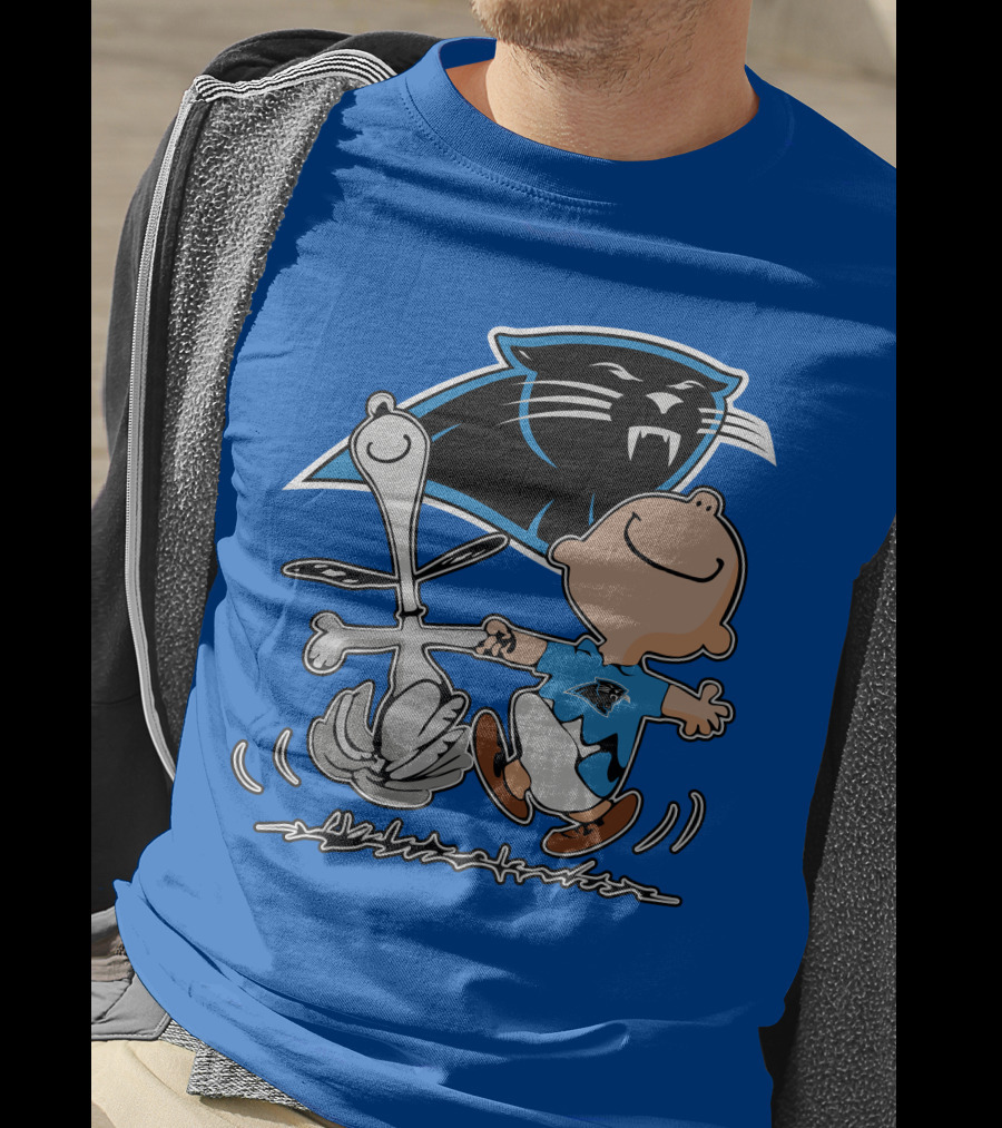 Carolina Panthers 27 Dance With Cartoon Dog And Boy Football Team T-Shirt