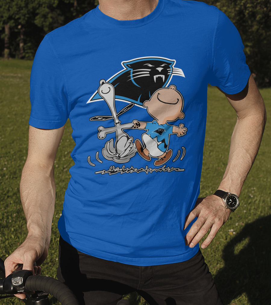 Carolina Panthers 27 Dance With Cartoon Dog And Boy Football Team T-Shirt