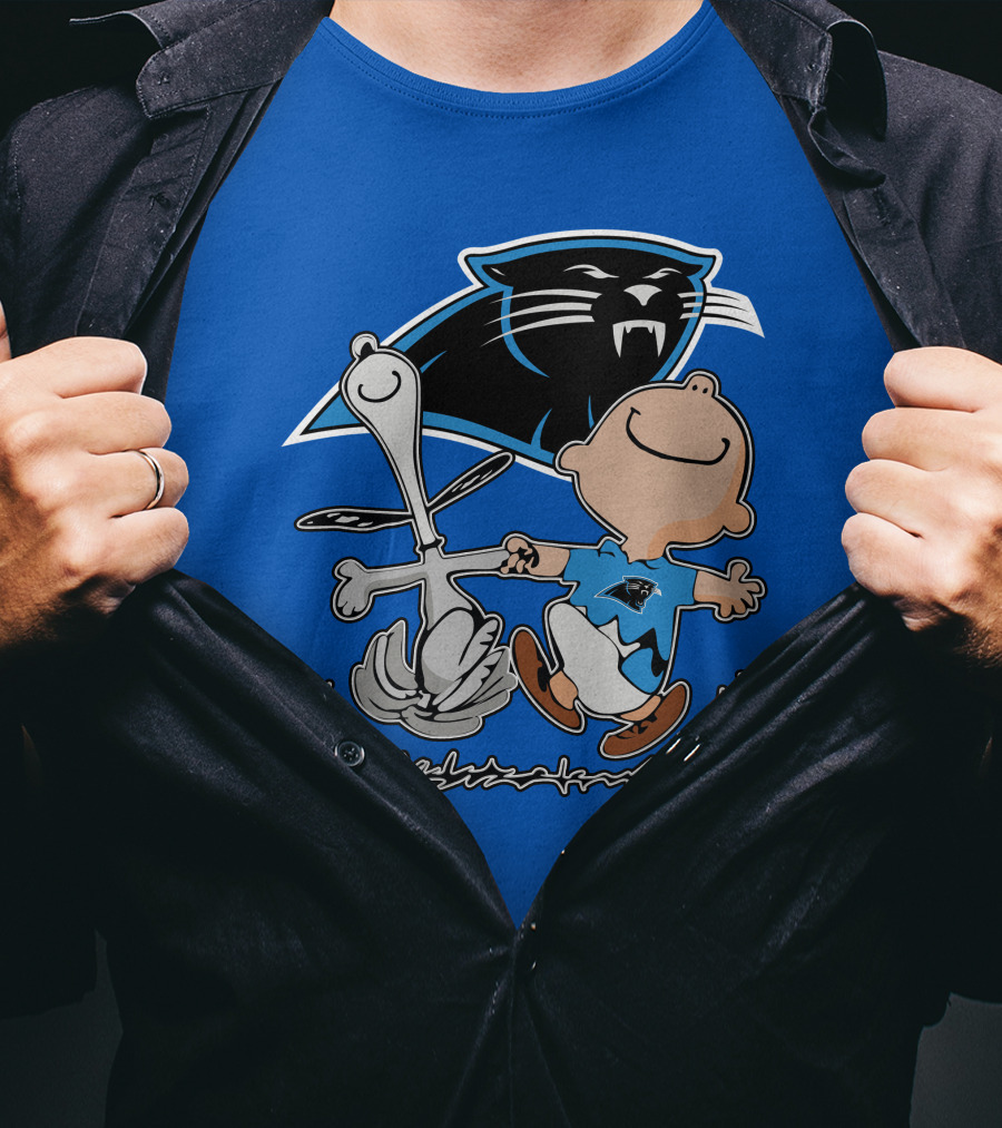 Carolina Panthers 27 Dance With Cartoon Dog And Boy Football Team T-Shirt
