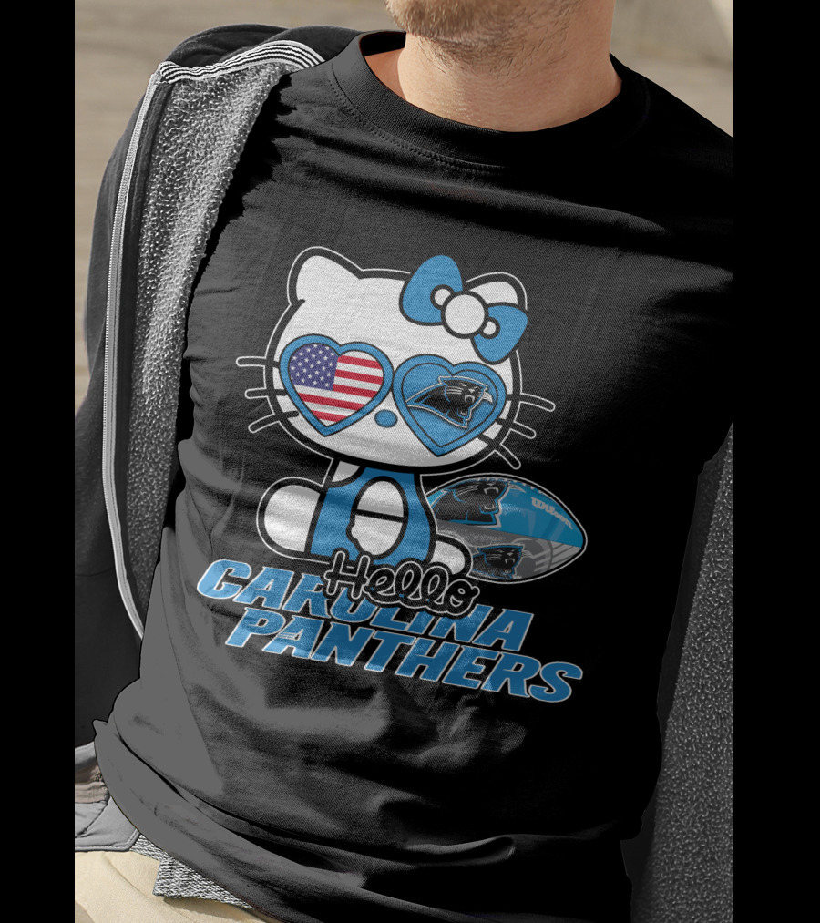 Hellokitty Carolina Panthers Football With American Flag Heart T-Shirt