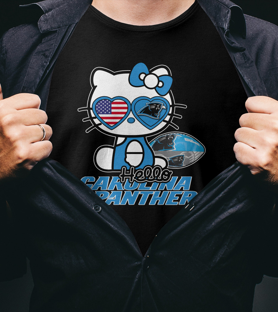 Hellokitty Carolina Panthers Football With American Flag Heart T-Shirt