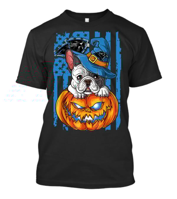 Bulldog Halloween Pumpkin Outfit Carolina Panthers Fan Style T-Shirt