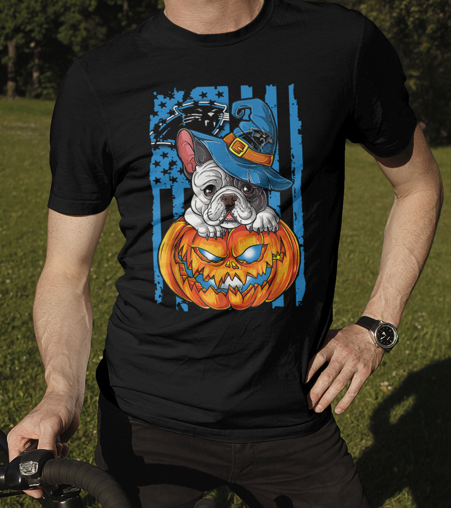 Bulldog Halloween Pumpkin Outfit Carolina Panthers Fan Style T-Shirt