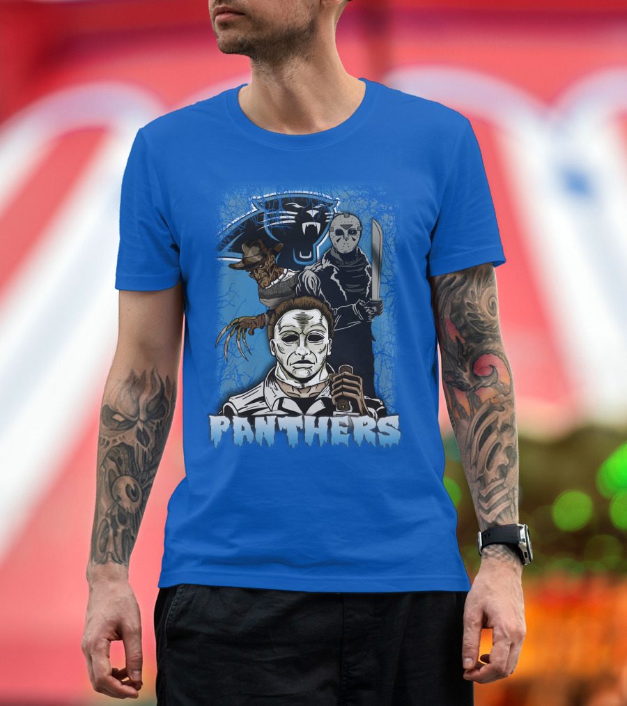 Carolina Panthers Horror Movie Villains Mashup T-Shirt