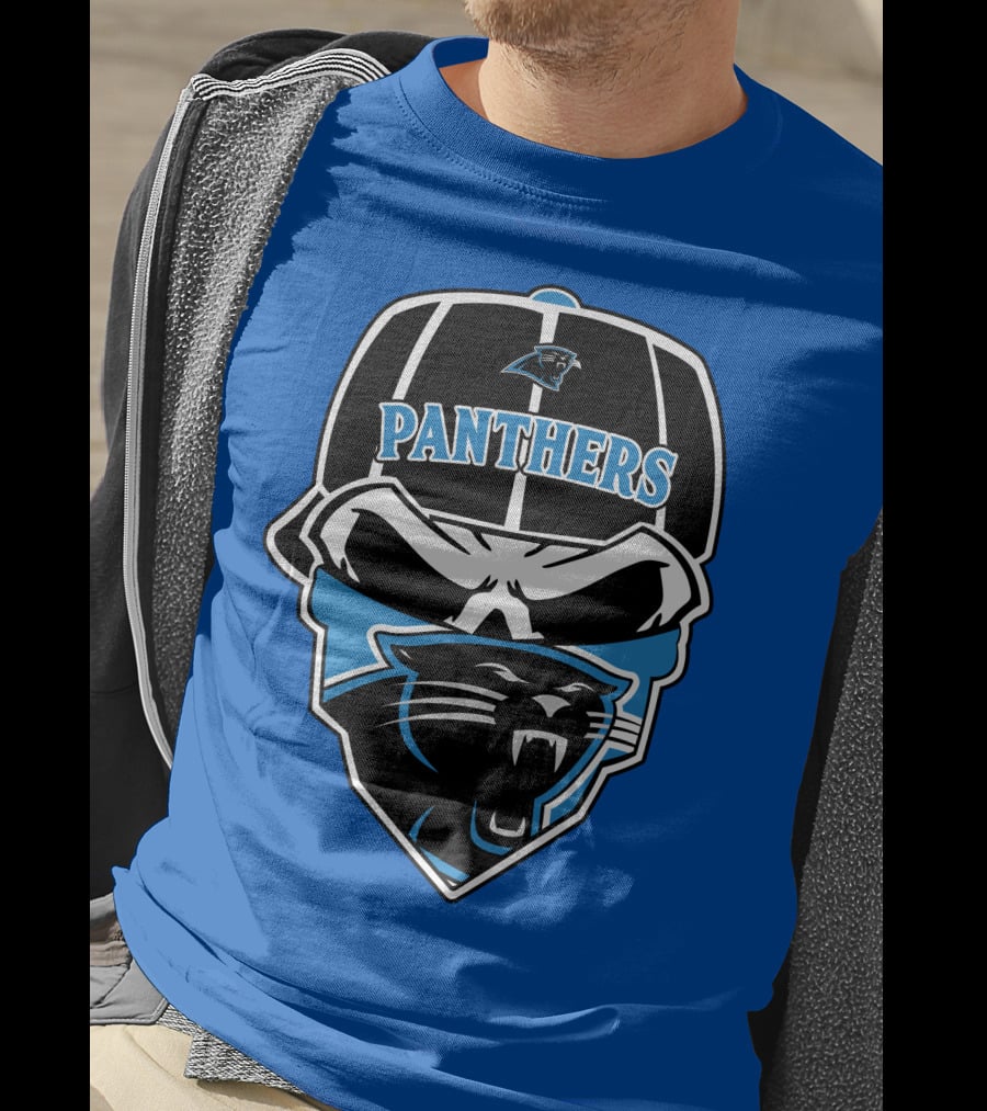 Carolina Panthers Logo And Skull With Bandana T-Shirt