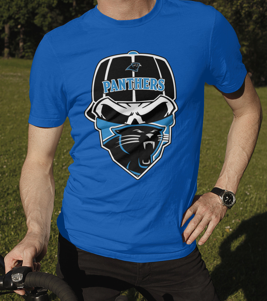 Carolina Panthers Logo And Skull With Bandana T-Shirt