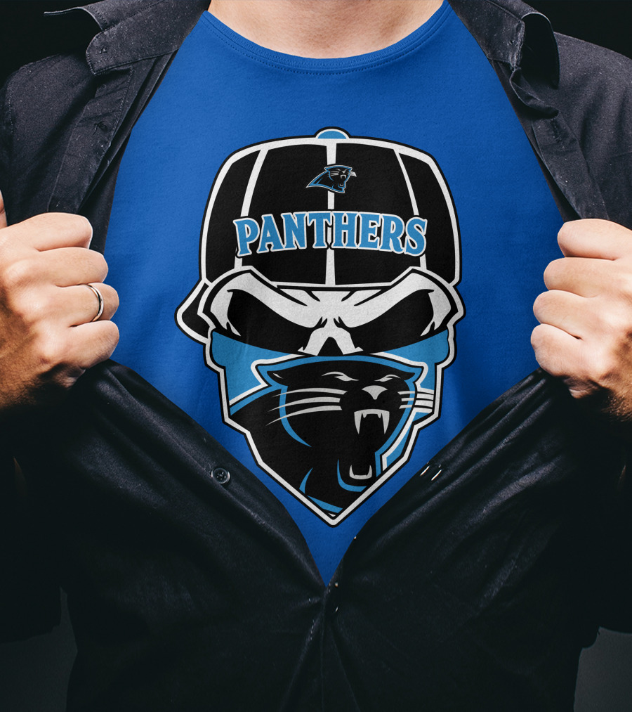 Carolina Panthers Logo And Skull With Bandana T-Shirt