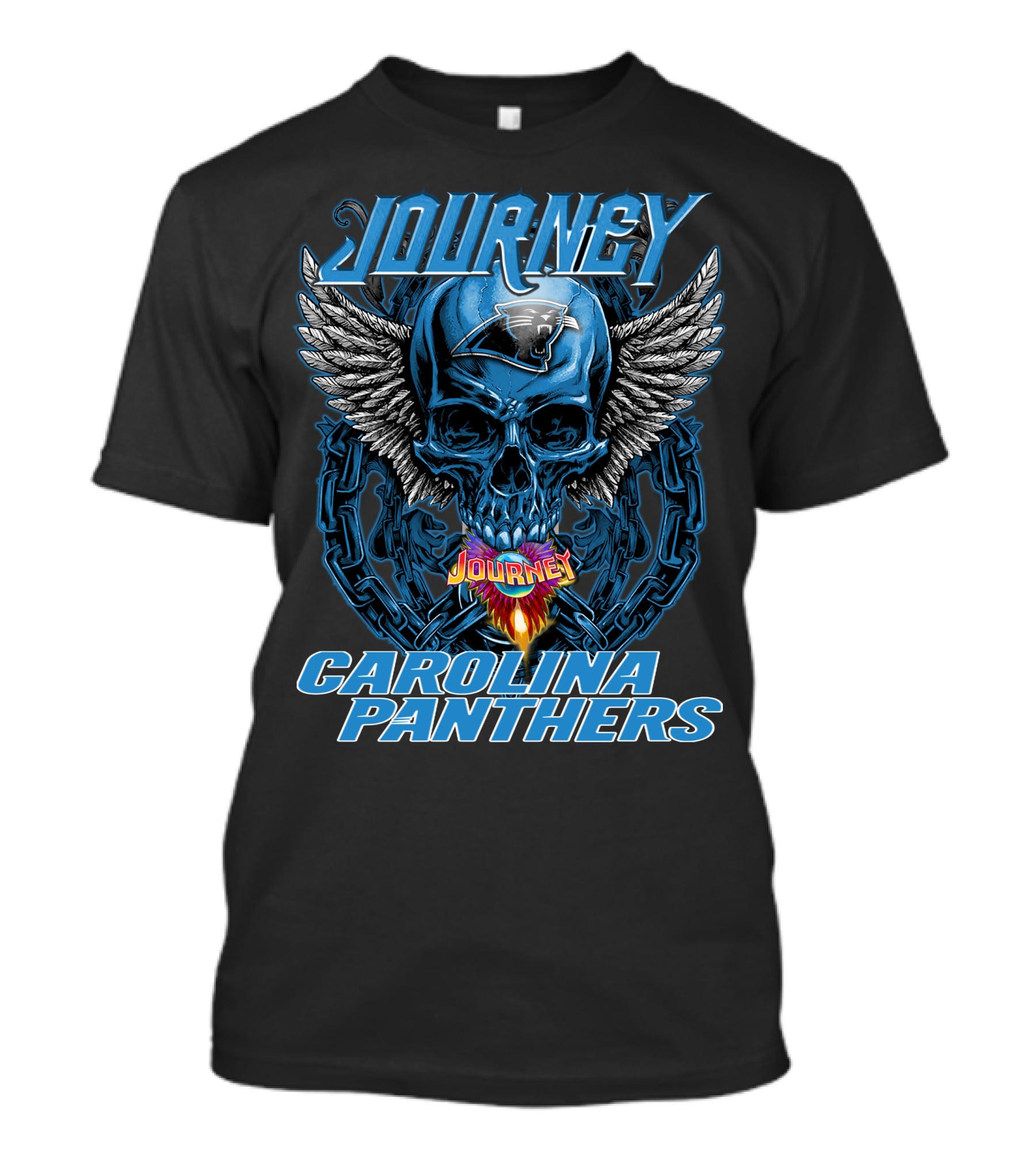 Journey Carolina Panthers Skull Wings Flame T-Shirt