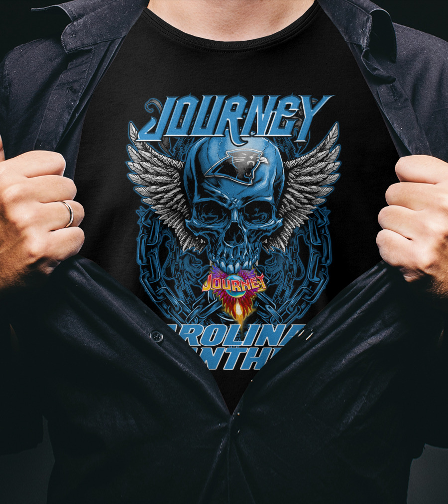 Journey Carolina Panthers Skull Wings Flame T-Shirt
