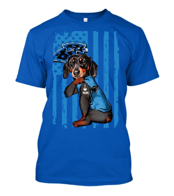 Dachshund I Love Mom Carolina Panthers Flag Stars T-Shirt