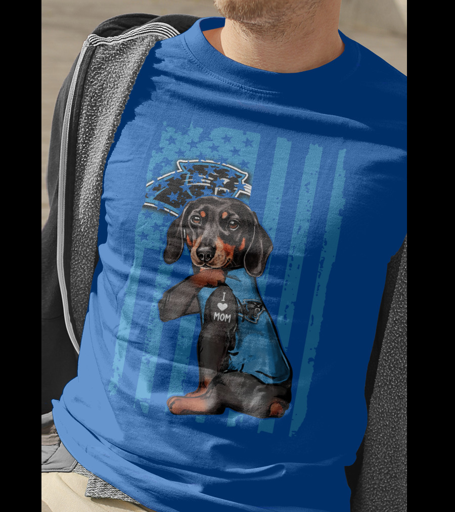 Dachshund I Love Mom Carolina Panthers Flag Stars T-Shirt