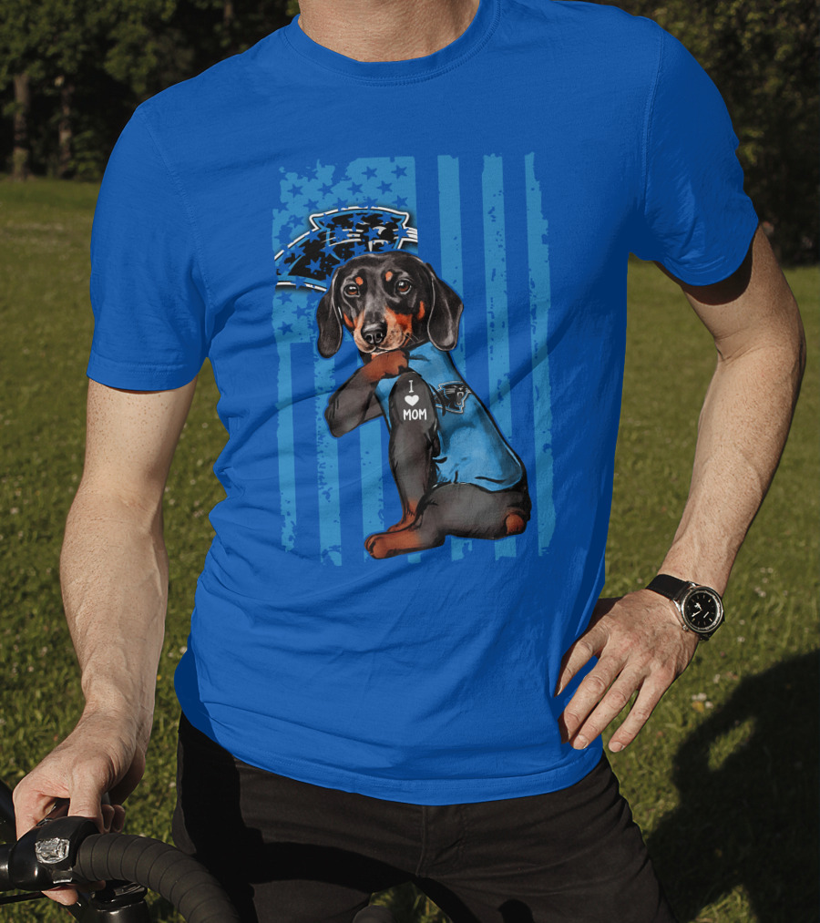 Dachshund I Love Mom Carolina Panthers Flag Stars T-Shirt