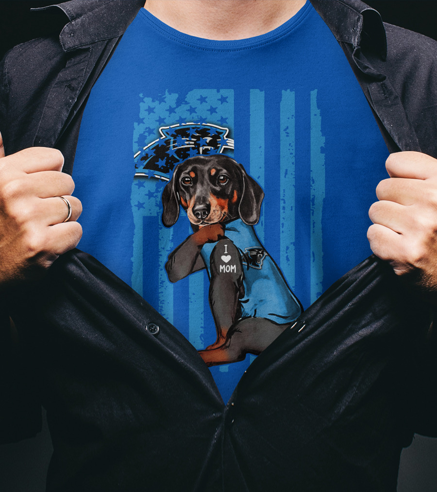 Dachshund I Love Mom Carolina Panthers Flag Stars T-Shirt