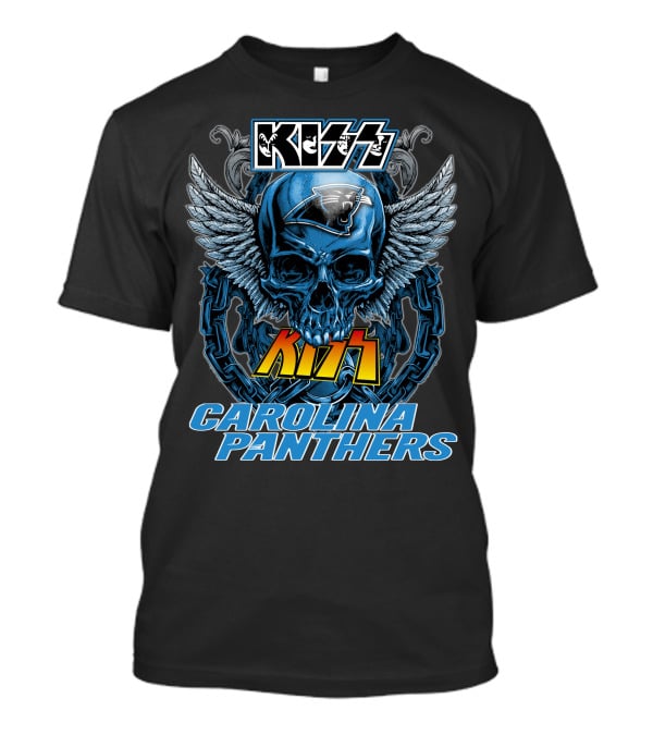 Kiss Carolina Panthers Skull With Wings And Chains T-Shirt