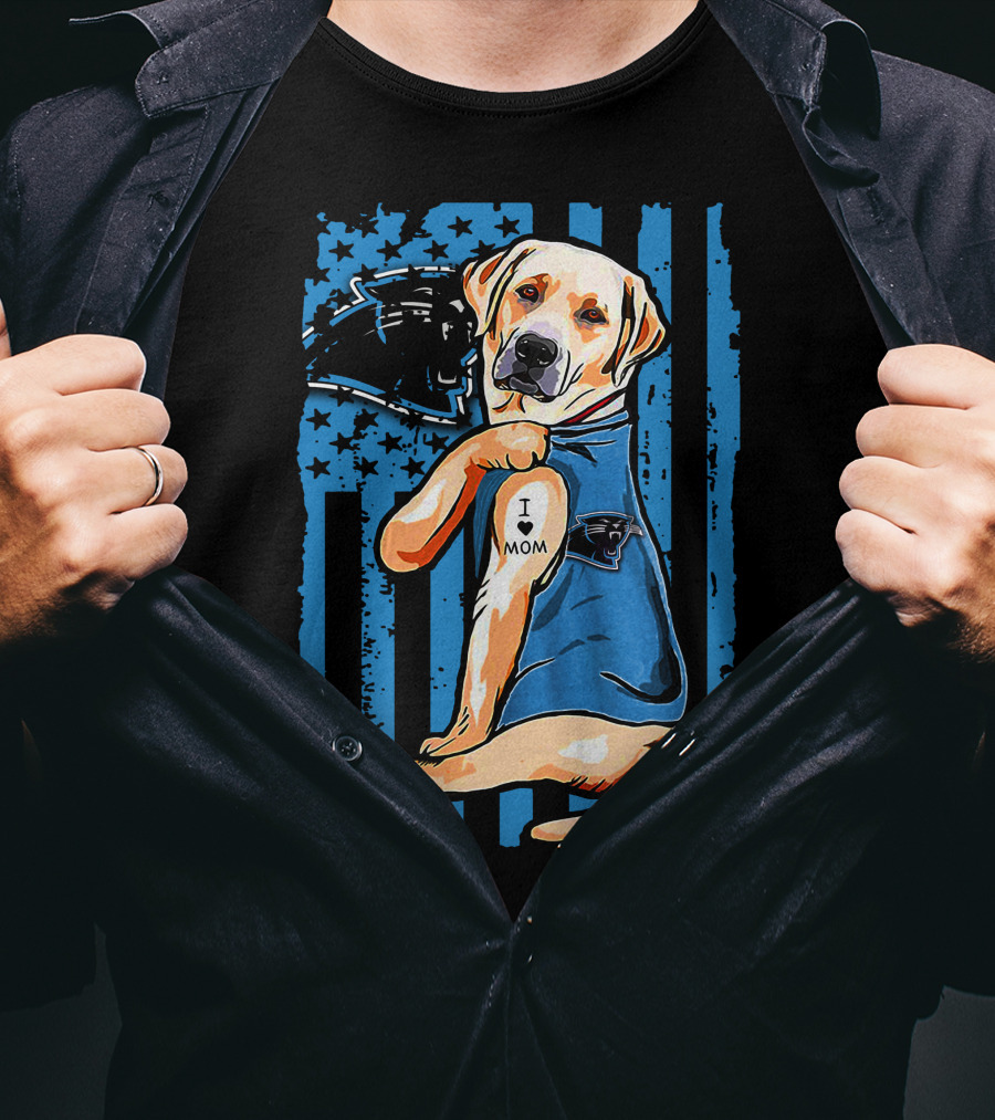 Labrador Retriever I Love Mom Carolina Panthers T-Shirt