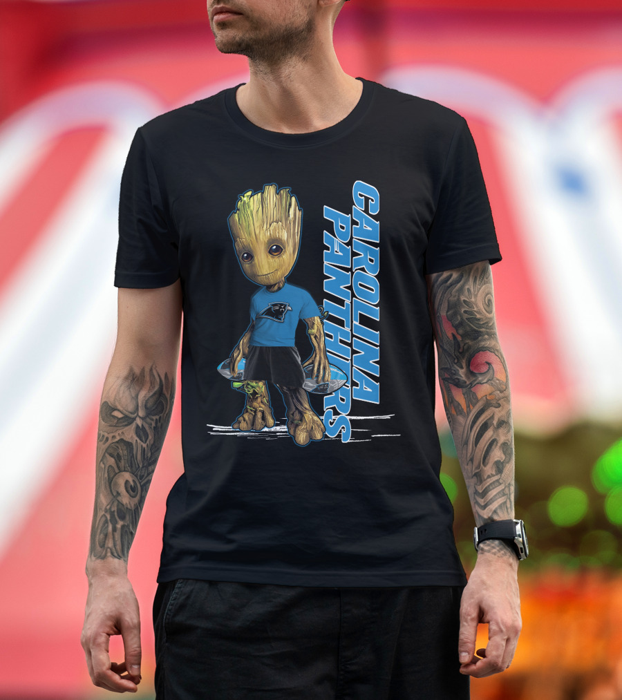 Groot Carolina Panthers Fan With Carolina Panthers Logo And Team T-Shirt