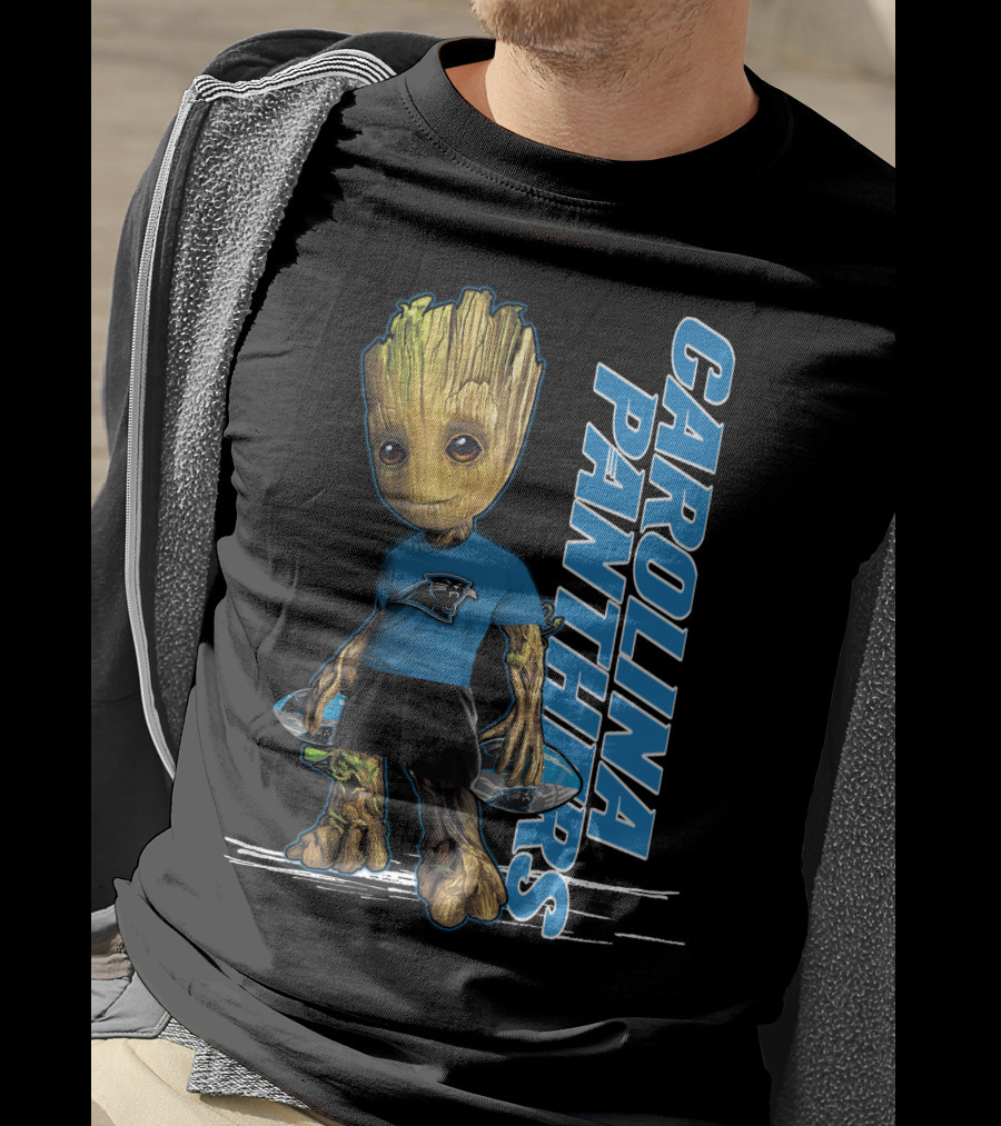 Groot Carolina Panthers Fan With Carolina Panthers Logo And Team T-Shirt