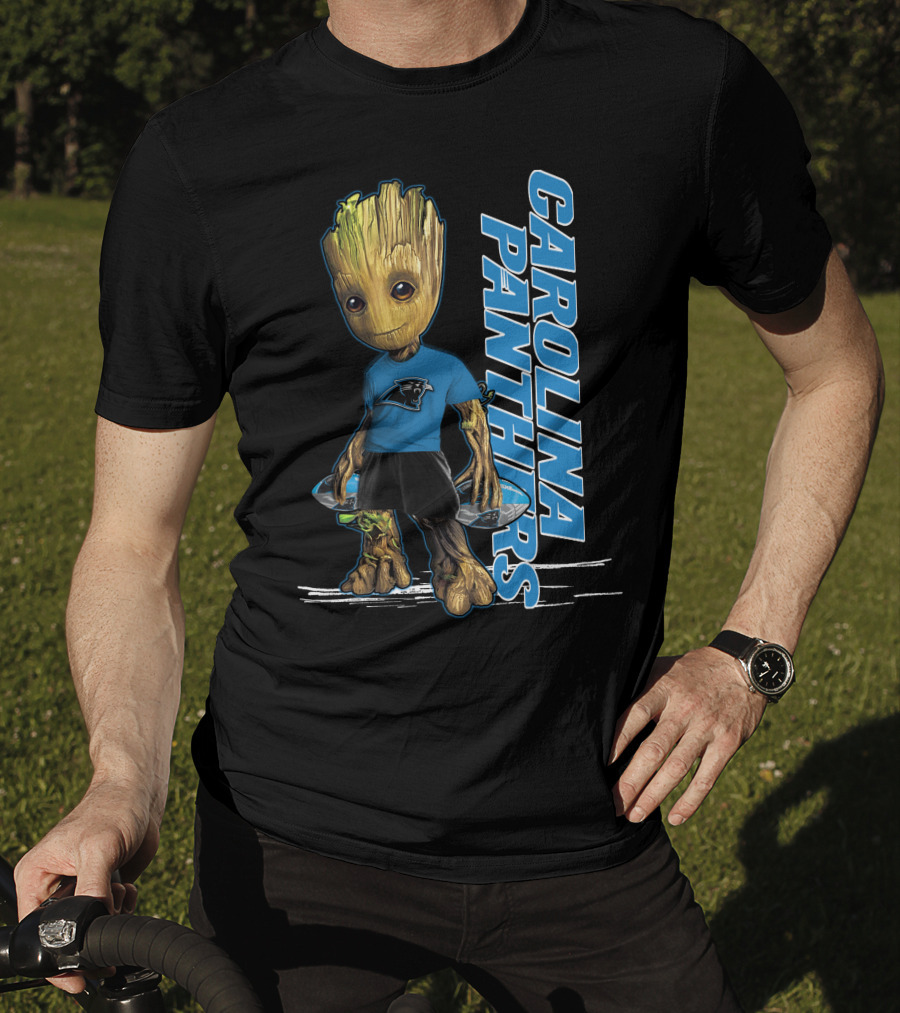 Groot Carolina Panthers Fan With Carolina Panthers Logo And Team T-Shirt