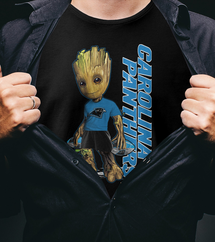 Groot Carolina Panthers Fan With Carolina Panthers Logo And Team T-Shirt