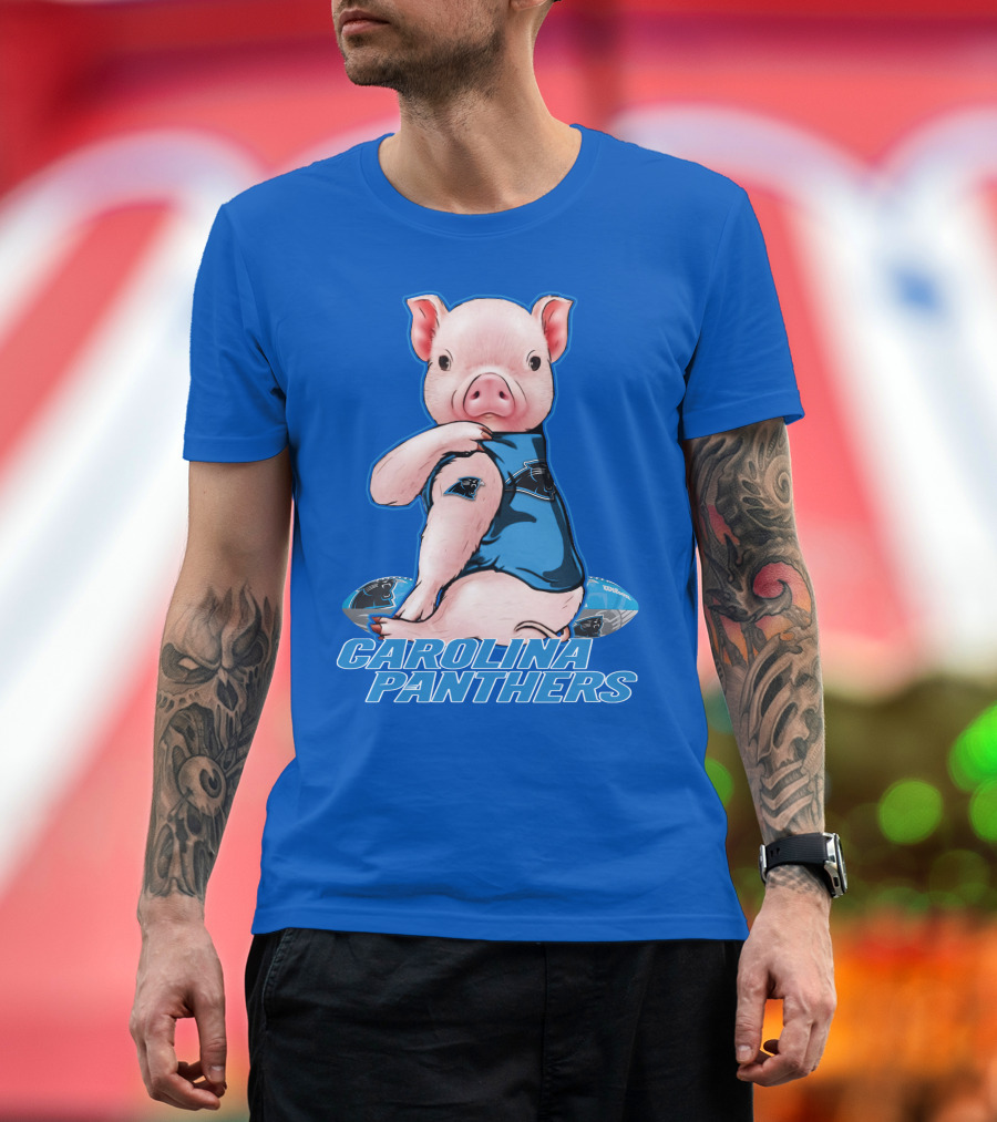 Pig Wearing Carolina Panthers Jersey With Football T-Shirt