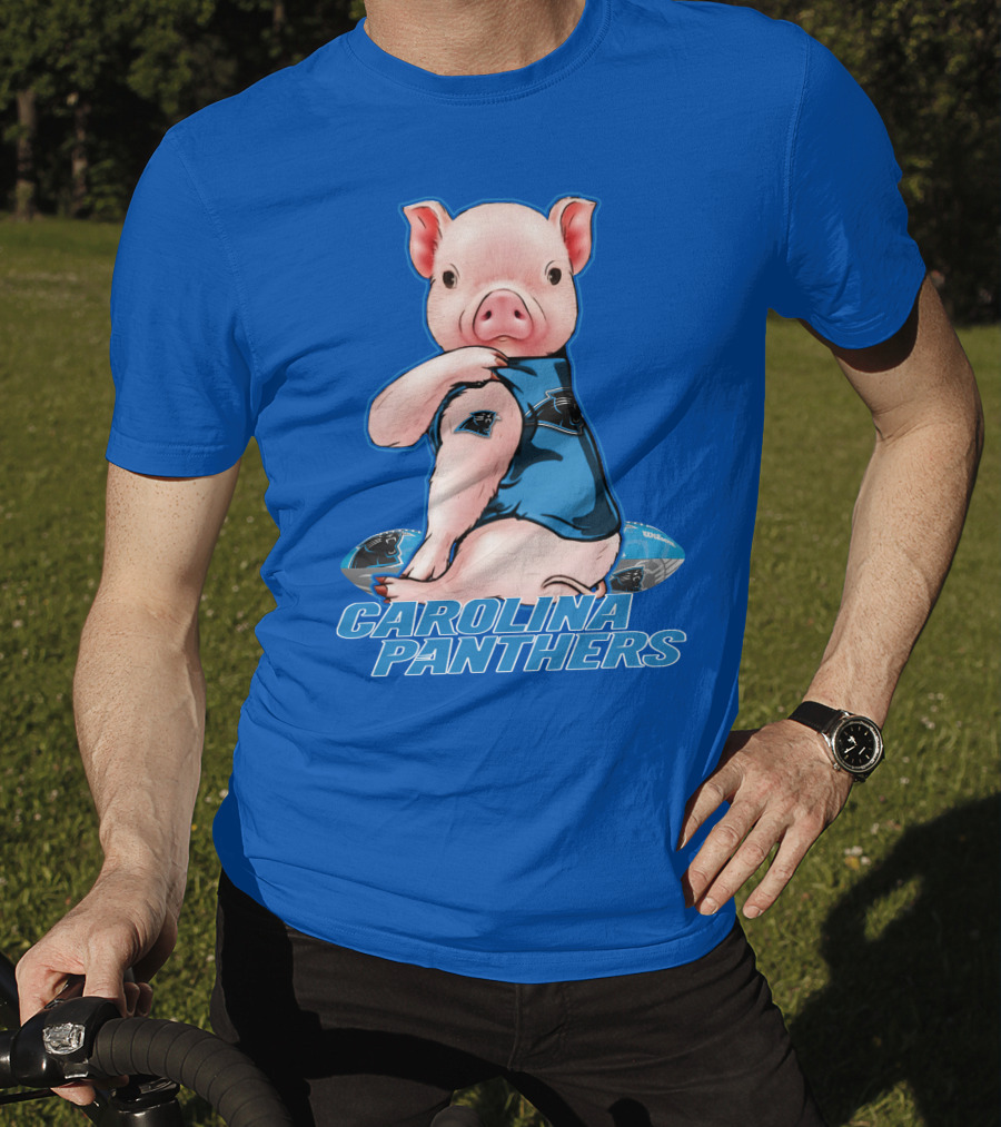 Pig Wearing Carolina Panthers Jersey With Football T-Shirt