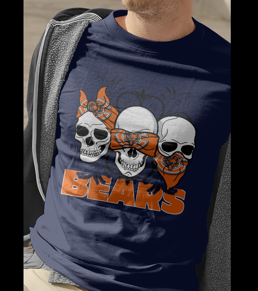 Bears Skull Trio Orange Bandana Football T-Shirt