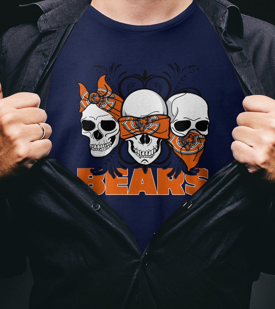 Bears Skull Trio Orange Bandana Football T-Shirt