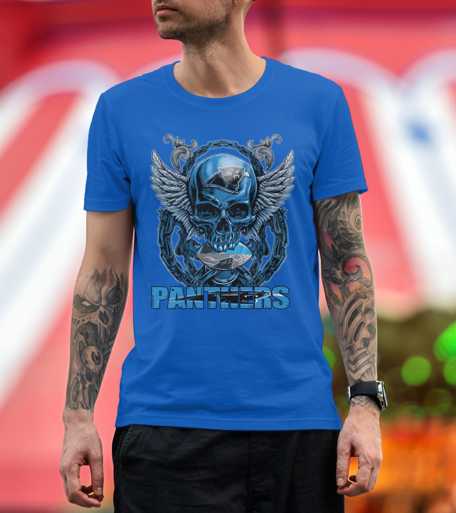 Skullfb PANTHERS Carolina Logo Wings Chains T-Shirt