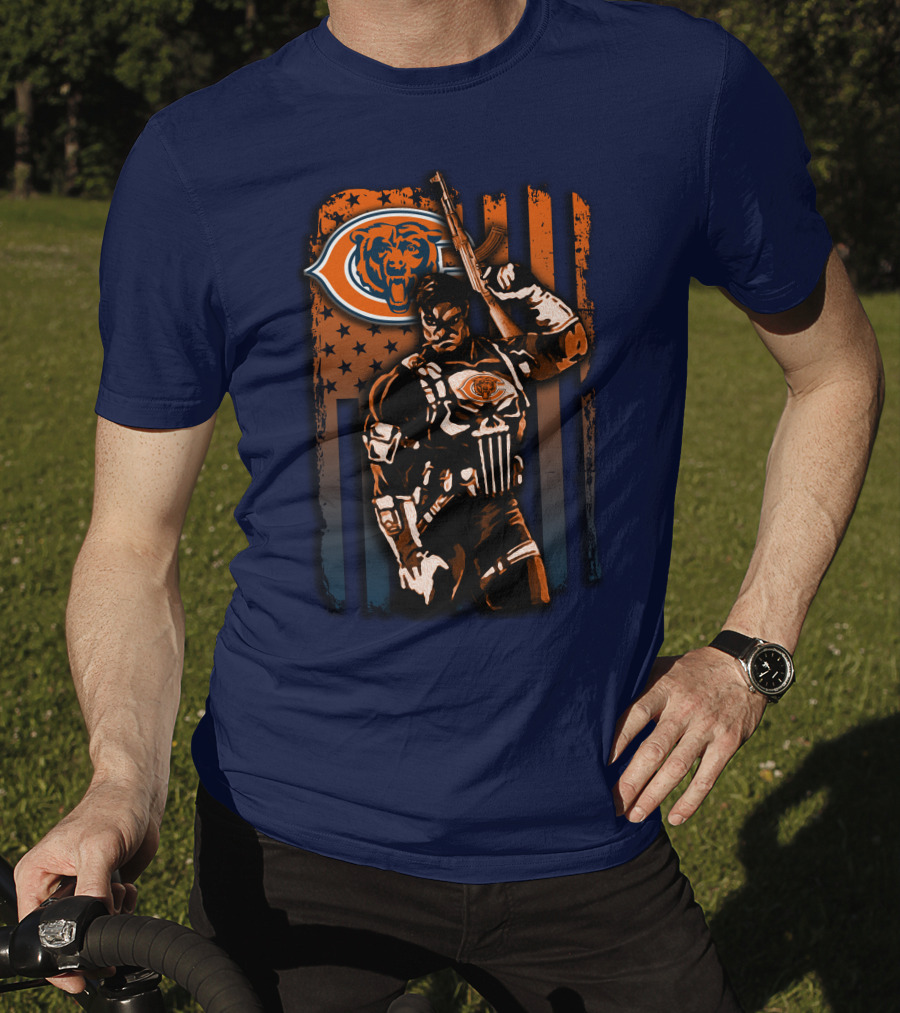 Chicago Bears Punisher Style Football T-Shirt
