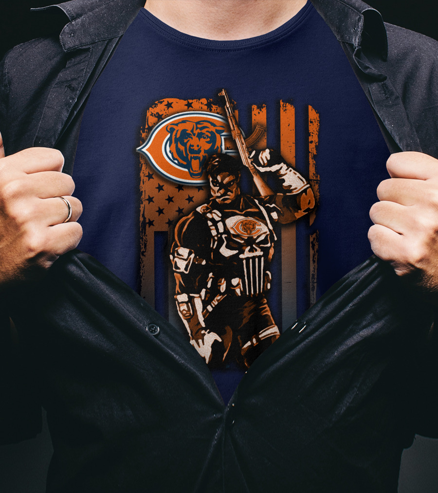 Chicago Bears Punisher Style Football T-Shirt