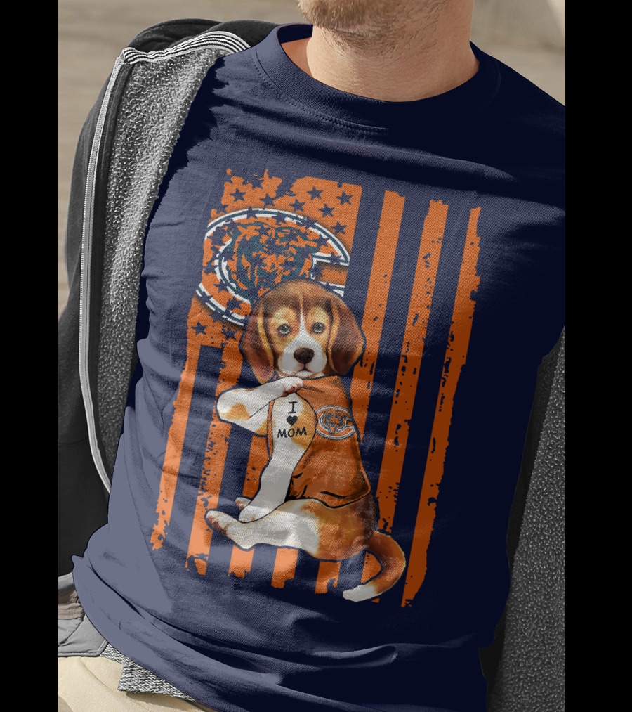 Beagle I Love Mom Chicago Bears Fan Flag T-Shirt