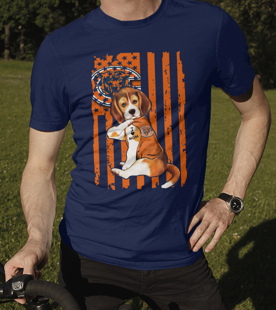 Beagle I Love Mom Chicago Bears Fan Flag T-Shirt
