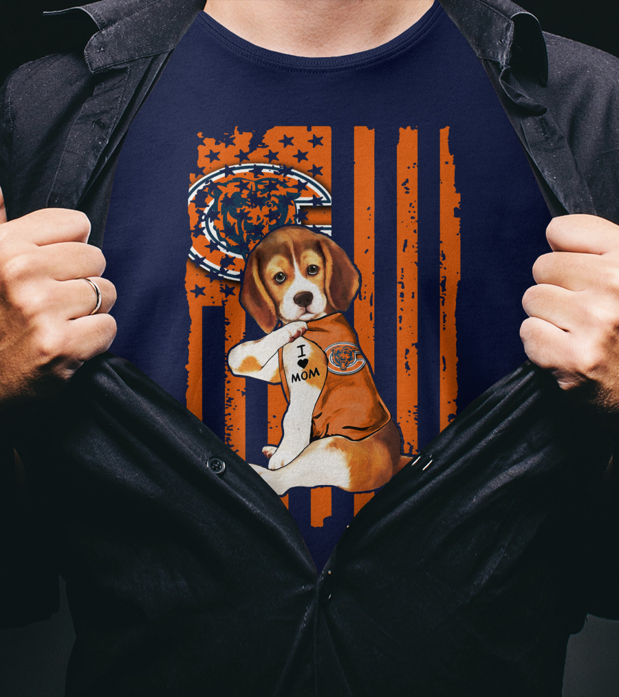 Beagle I Love Mom Chicago Bears Fan Flag T-Shirt