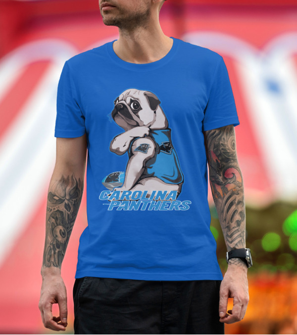 Premium T-Shirt: CAROLINA PANTHERS PUG WITH TEAM T-Shirt CAROLINA PANTHERS PUG WITH TEAM T-Shirt