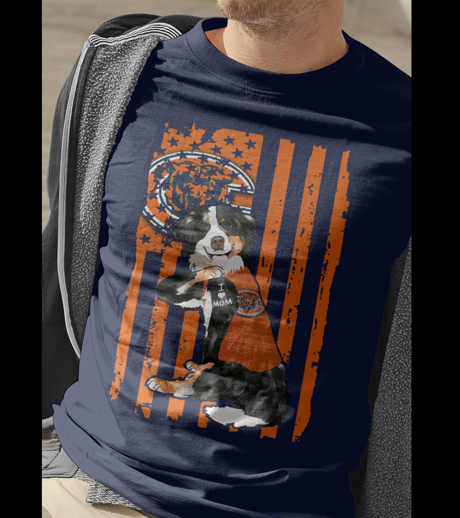 Border Collie Chicago Bears I Love Mom Football Fan Flag T-Shirt