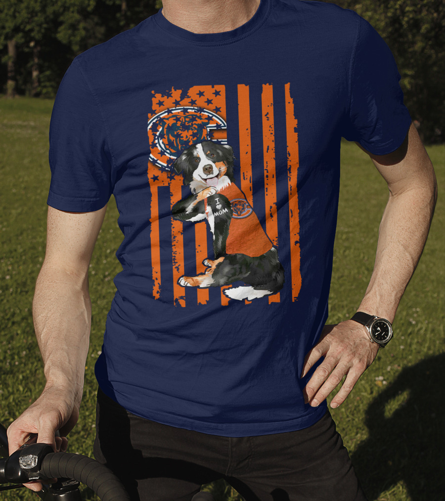Border Collie Chicago Bears I Love Mom Football Fan Flag T-Shirt