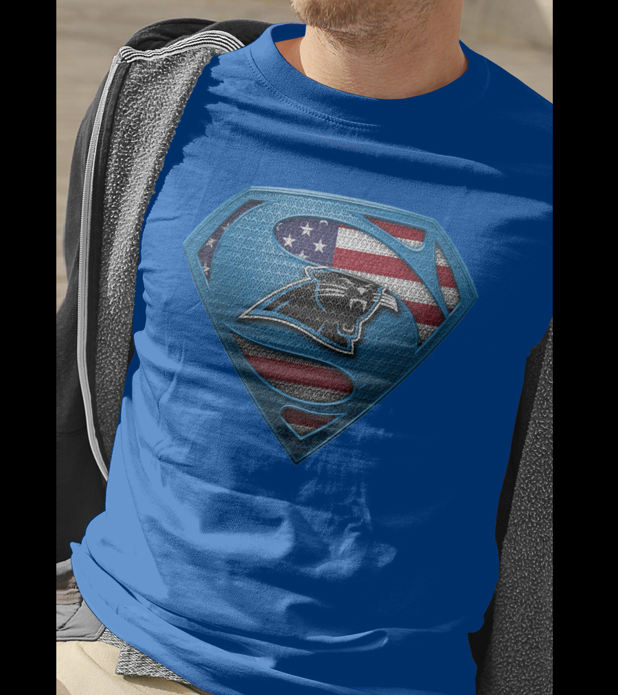SPM Carolina Panthers American Flag Superman Emblem T-Shirt