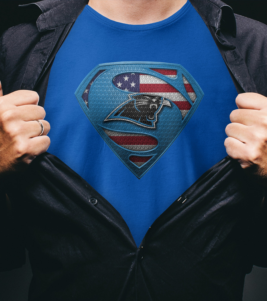 SPM Carolina Panthers American Flag Superman Emblem T-Shirt