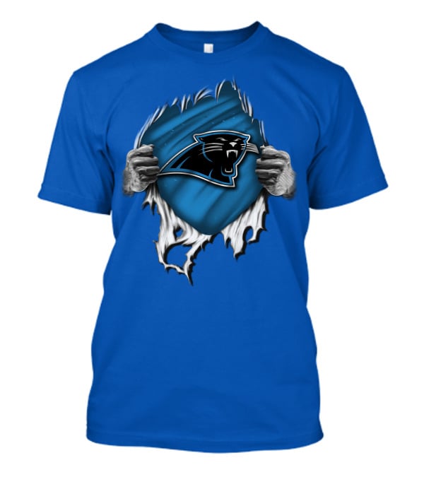 Torn Carolina Panthers Blue Black Logo Hands Ripping T-Shirt