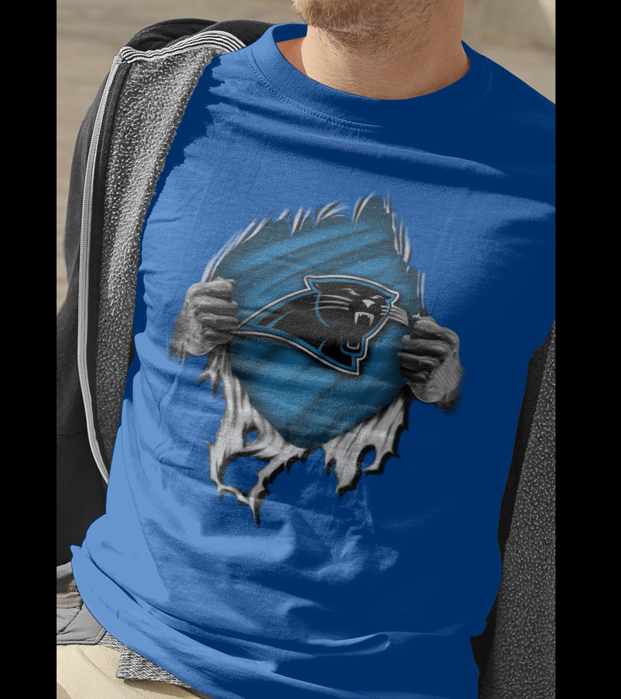 Torn Carolina Panthers Blue Black Logo Hands Ripping T-Shirt
