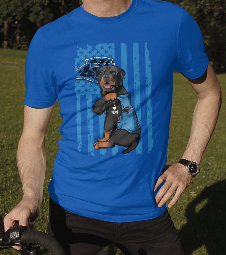Rottweiler I Love Mom Carolina Panthers Fan Flag T-Shirt