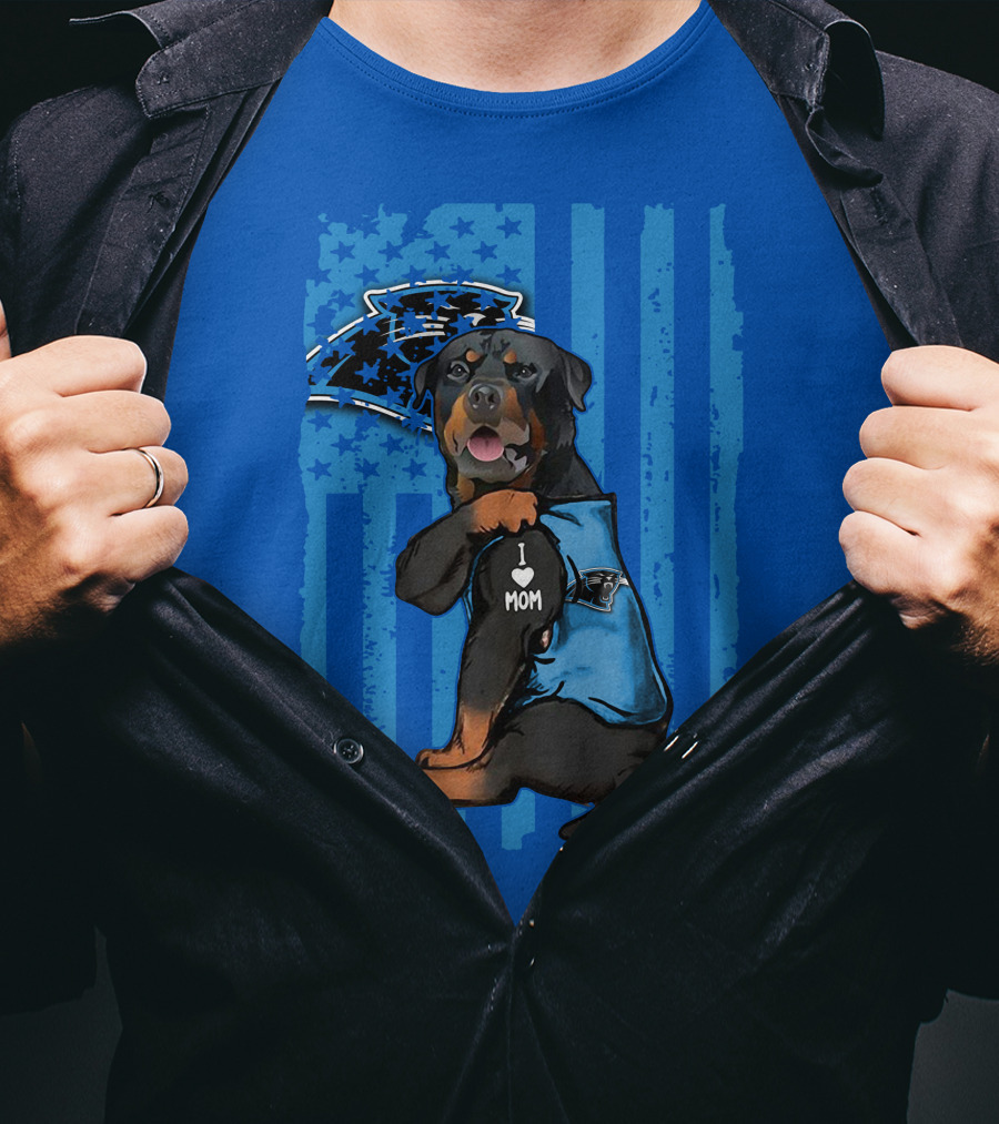 Rottweiler I Love Mom Carolina Panthers Fan Flag T-Shirt