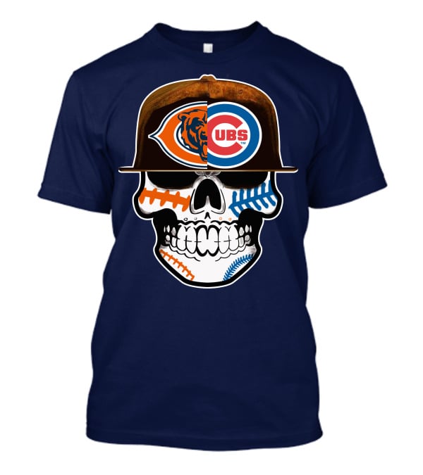 Chicago Bears Cubs Skull Cap Dual Logo Fusion T-Shirt