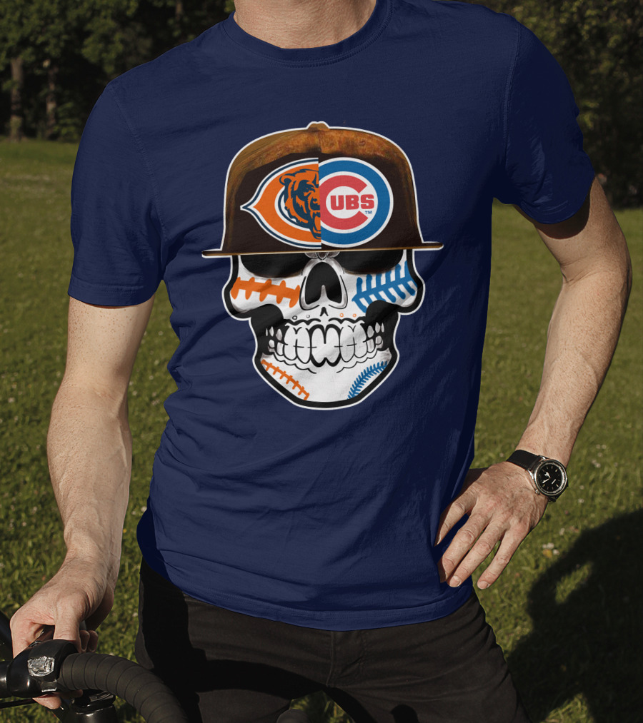 Chicago Bears Cubs Skull Cap Dual Logo Fusion T-Shirt
