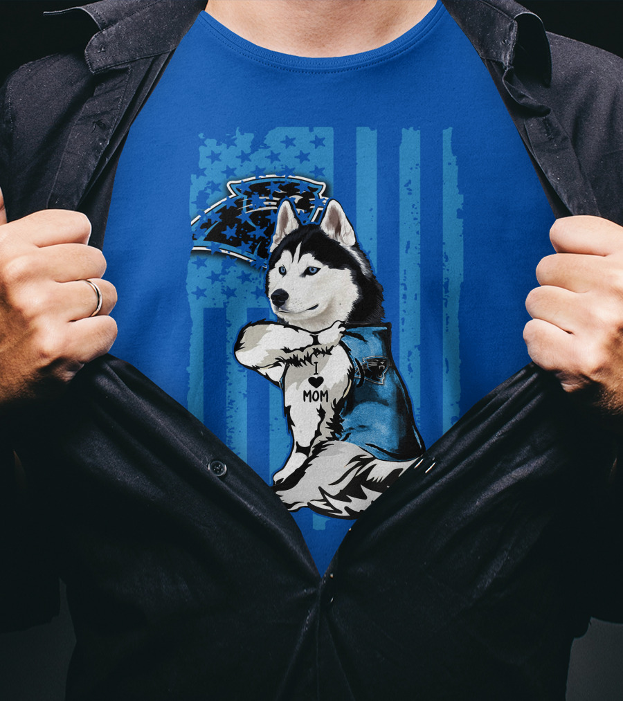 Siberian Husky Carolina Panthers I Love Mom Star T-Shirt