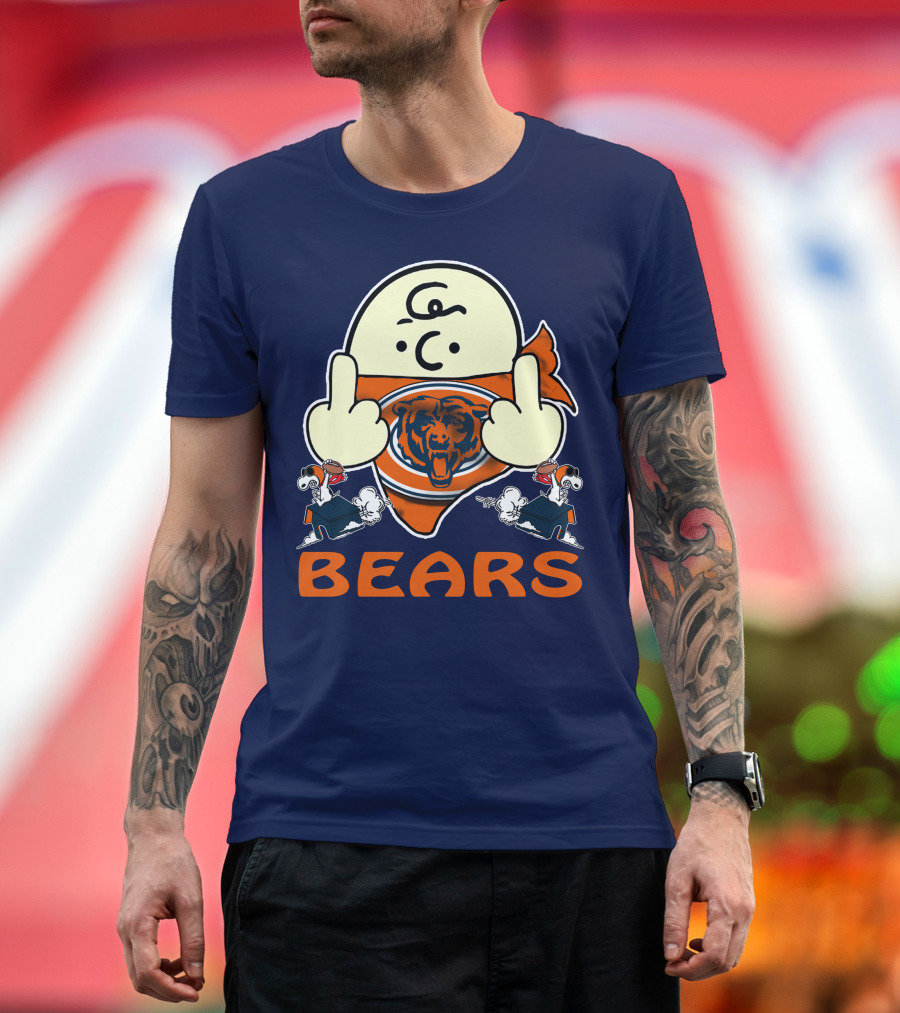 Chicago Bears Middle Finger Cartoon Logo With Orange Text And Vintage Sports Theme T-Shirt