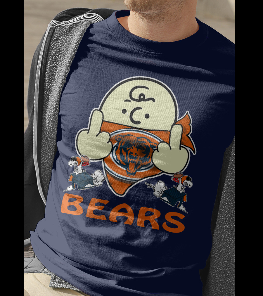Chicago Bears Middle Finger Cartoon Logo With Orange Text And Vintage Sports Theme T-Shirt