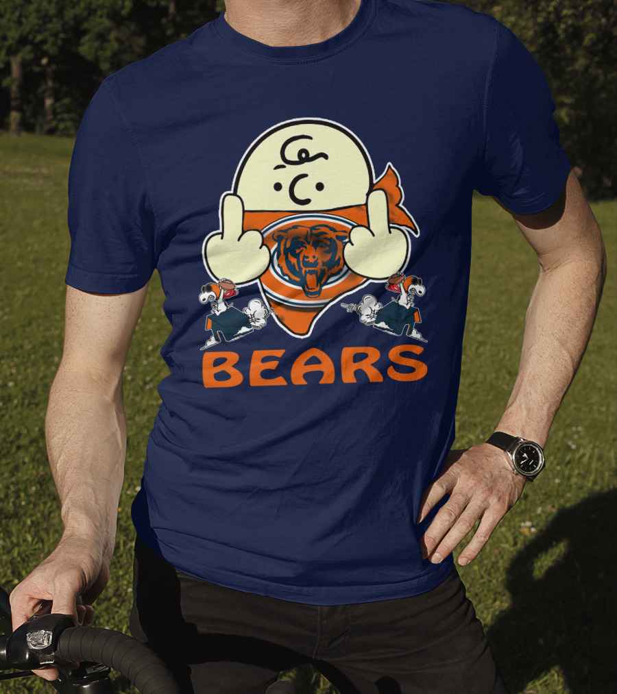 Chicago Bears Middle Finger Cartoon Logo With Orange Text And Vintage Sports Theme T-Shirt